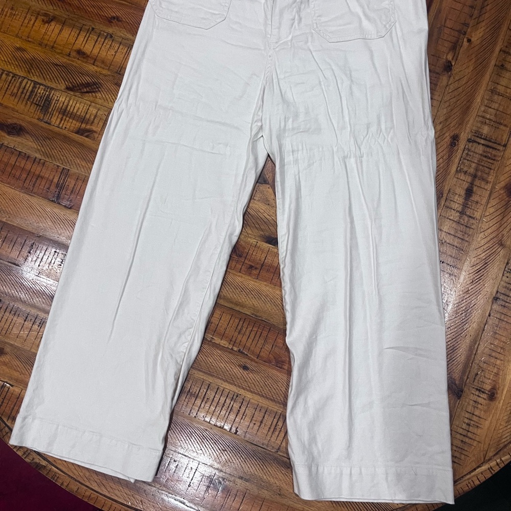 Maeve Colette Cream Flare Wide-Leg pants. Linen - Picture 2 of 4
